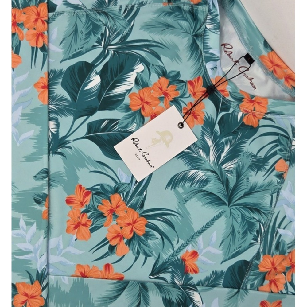 NEW Robert Graham Swim Rashguard Mens Large Green Tropical Forest UPF 50 NWT